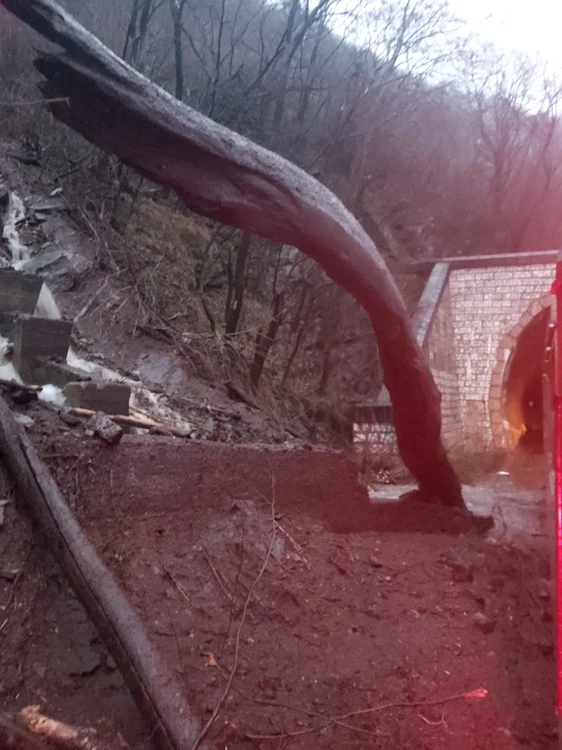 Traficul feroviar pe Valea Oltului închis temporar în urma precipitaţiilor abundente şi a aluviunilor de pe şine care au dus la deraierea unui tren Foto Adevărul