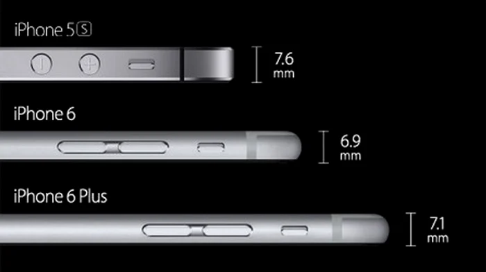 Comparaţie în privinţa grosimii între noile iPhone şi vechea generaţie