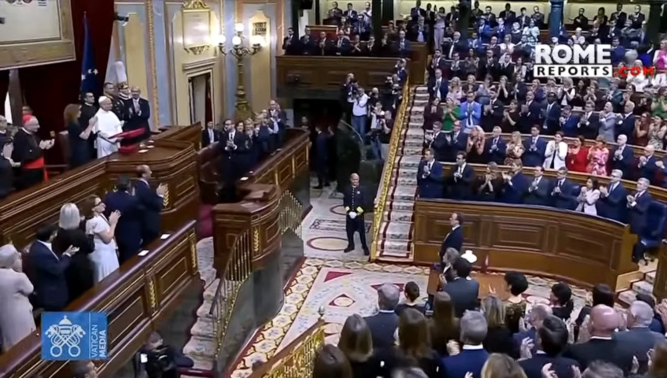 Papa Leon, în parlamentul spaniol. FOTO captură video YouTube Rome Reports