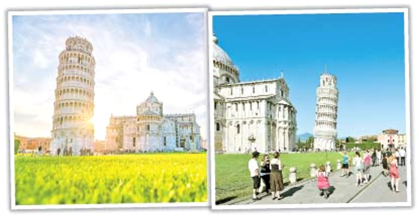 Italia. Turnul din Pisa în cărţile poştale şi respectiv în realitate