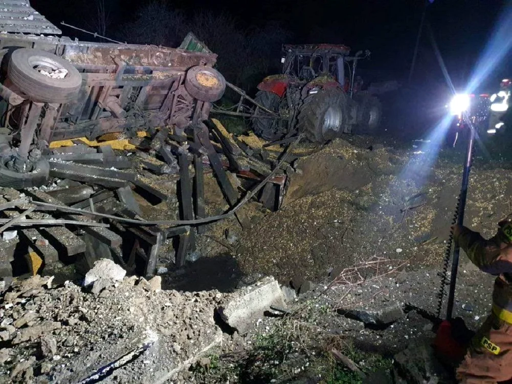 Locul căderii rachetei în Polonia FOTO Twitter/ Nexta