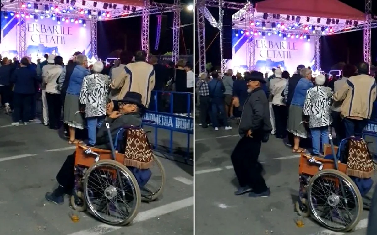 Localnicul s-a ridicat brusc din cărucior. Foto Captură Video. Felician Marcu / Facebook.