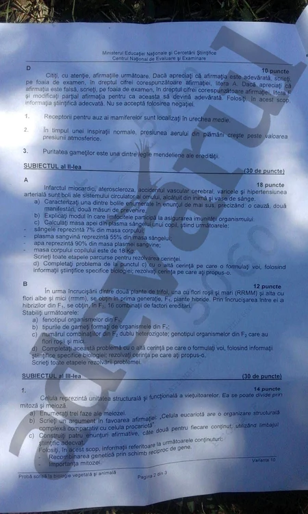 Subiectele de la Biologie - pagina 2