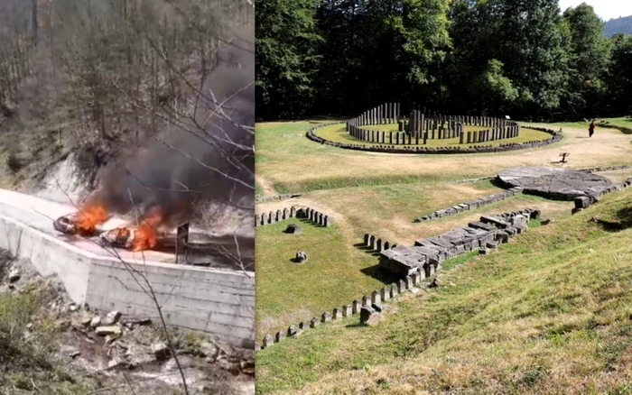 Incendiu la Sarmizegetusa Regia. Foto (incendiu): ISU Hunedoara