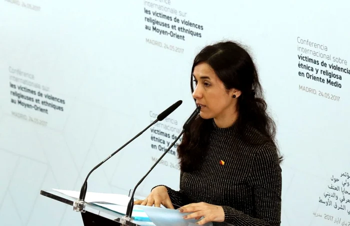 Nadia Murad sustinand un discurs la o conferinta dedicata victimelor violentei etnice si religioase în Orientul Mijlociu FOTO EPA