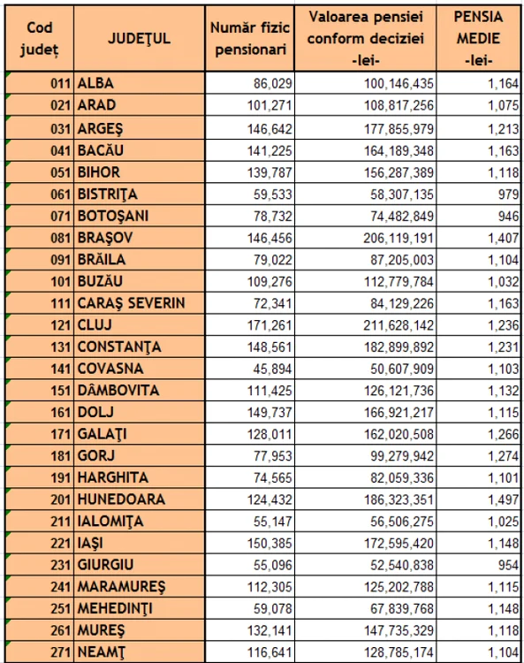 pensia medie pe judet