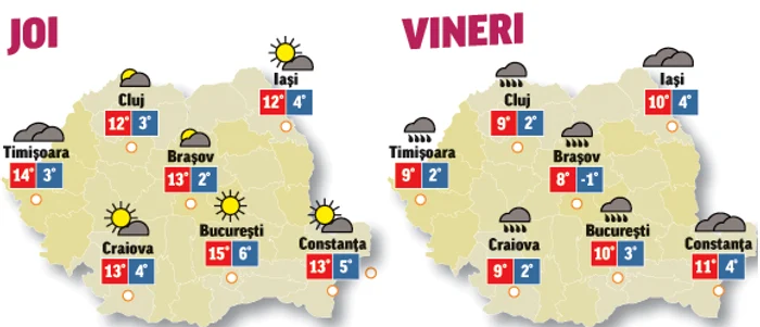 În următoarele două zile, temperaturile vor scădea considerabil și precipitațiile își vor face simțită prezenta în aprope toate regiunile