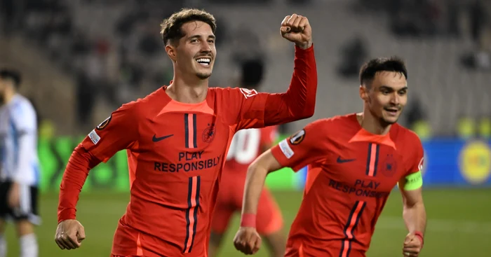 David Miculescu și Adrian Șut, eroii FCSB din Azerbaidjan. Foto Facebook FCSB