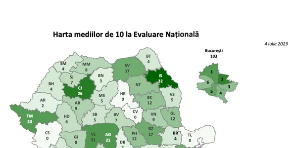 Harta mediilor de 10 la Evaluarea Națională 2023 după contestații Sursă edupedu ro jpg