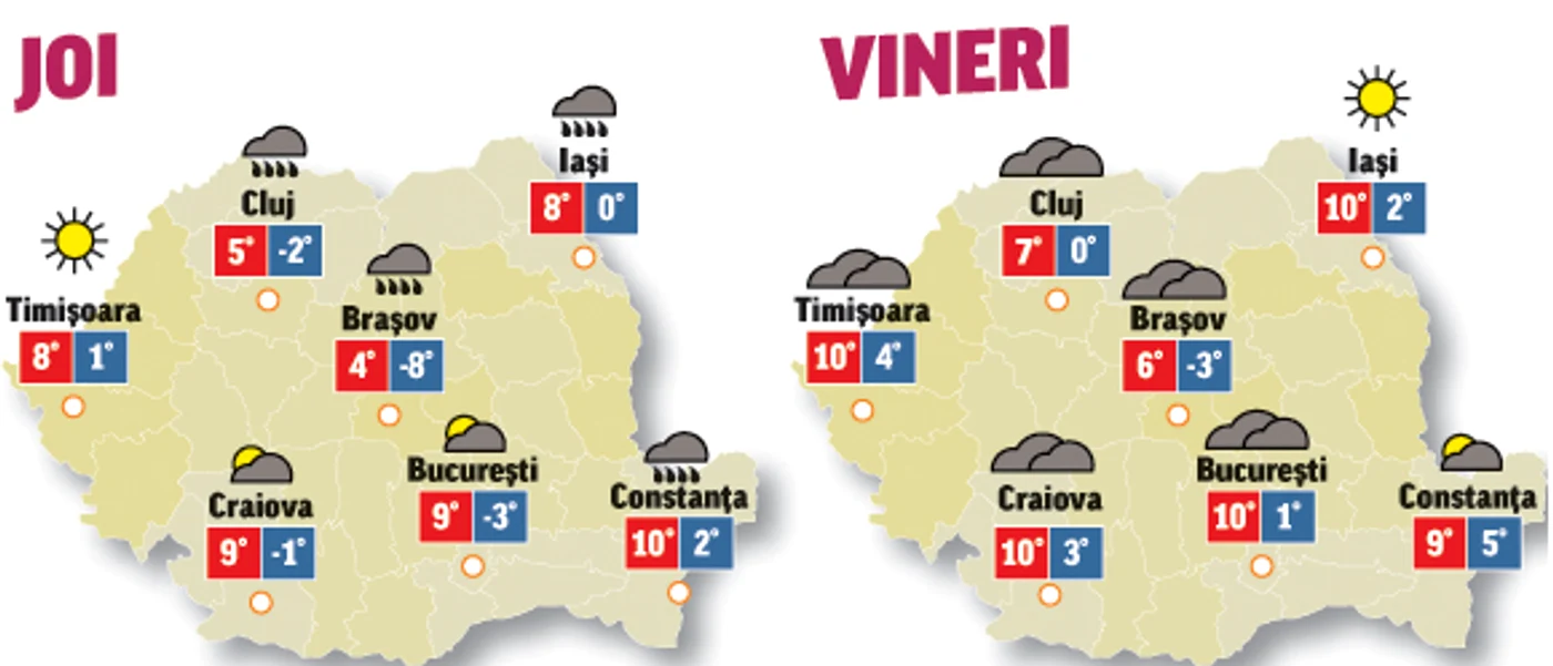 Prognoza meteo pentru următoarele două zile anunță că vremea va fi instabilă din punct de vedere termic