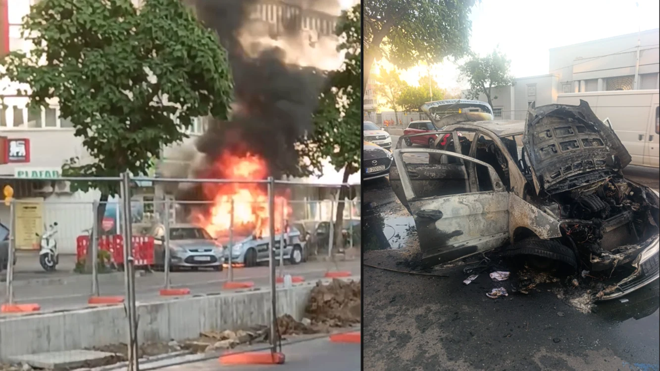 Ce a mai rămas din mașina incendiată pe Ion Mihalache. foto: Click!