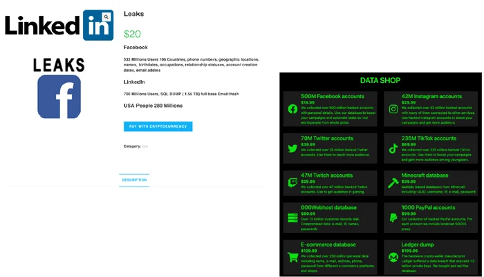 Prețuri conturi rețele sociale pe Dark Net. sursă Bitdefender