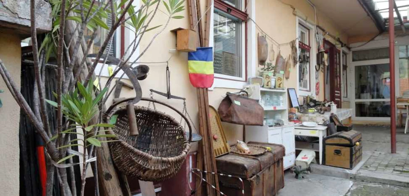 Obiecte strânse de colecţionarul Florin Filipescu sunt expuse în curtea casei pentru vizitatori FOTO Simona Suciu