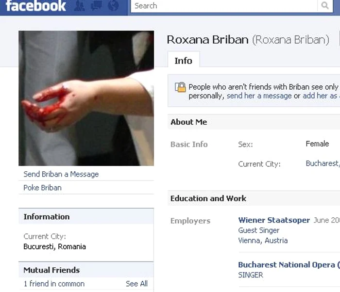 
    Aceasta este pagina de pe Facebook a sopranei Roxana Briban.  