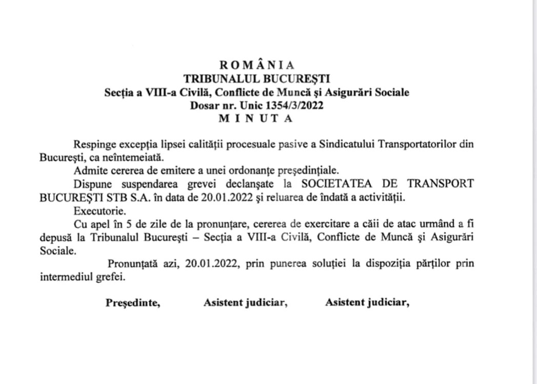 hotărârea Tribunalului Bucureşti foto stb
