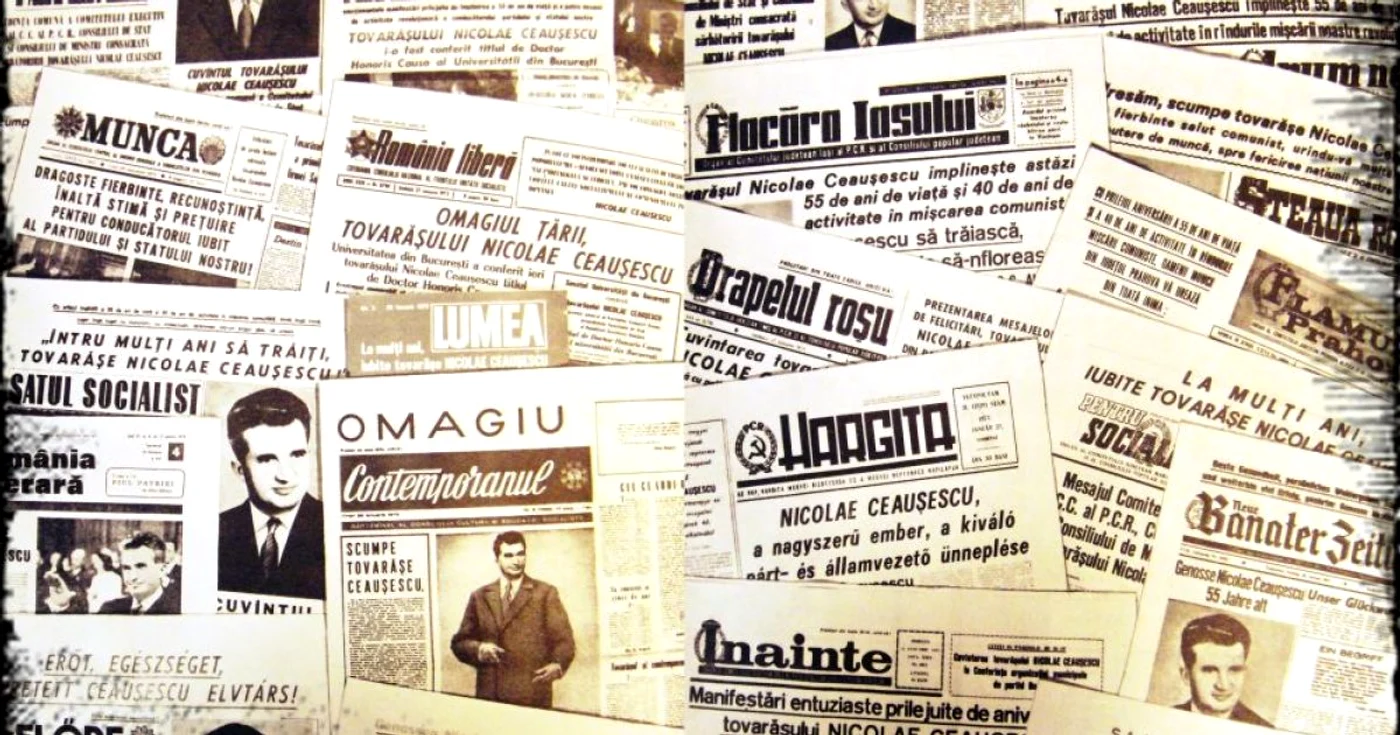 În presa din România comunistă exista o singură competiţie: cine dă mai mare poza cu Ceauşescu