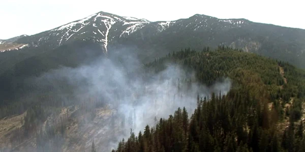 Incendiu puternic de pădure la limite judeţelor Suceava şi Bistriţa-Năsăud. FOTO