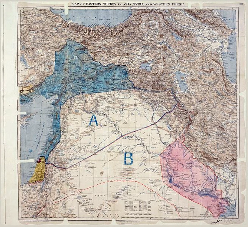 655px MPK1 426 Sykes Picot Agreement Map signed 8 May 1916 0 jpg jpeg