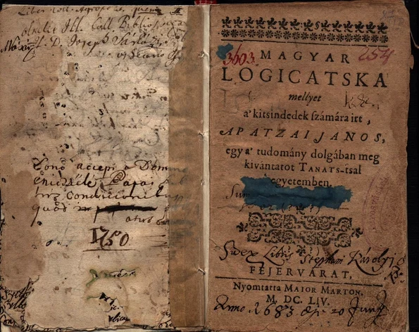 Singurul exemplar cunoscut din primul manual de logică în limba maghiară, expus la Târgu Mureș (foto: Biblioteca Teleki-Bolyai)