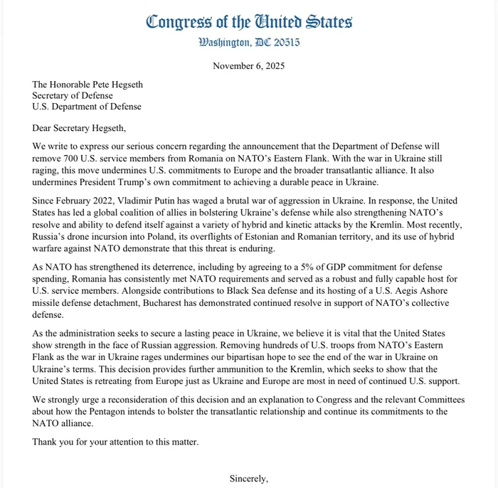 Scrisoare a fost semnată de 20 de congresmeni americani FOTO: X/@ralakbar