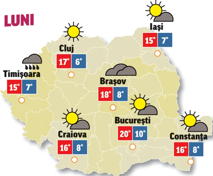 Prima zi a săptămânii ne aduce vreme deosebit de caldă pentru acestă perioadă a anului