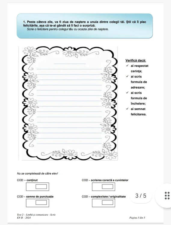 Test 2   Limba Română   clasa a II a Foto Ministerul Educatiei(4) jpeg