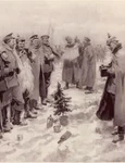 Armistițiul de Crăciun din 1914. Desen de Arthur Cadwgan Michael, publicat în „The Illustrated London News”, la 9 ianuarie 1915 (© Wikipedia)