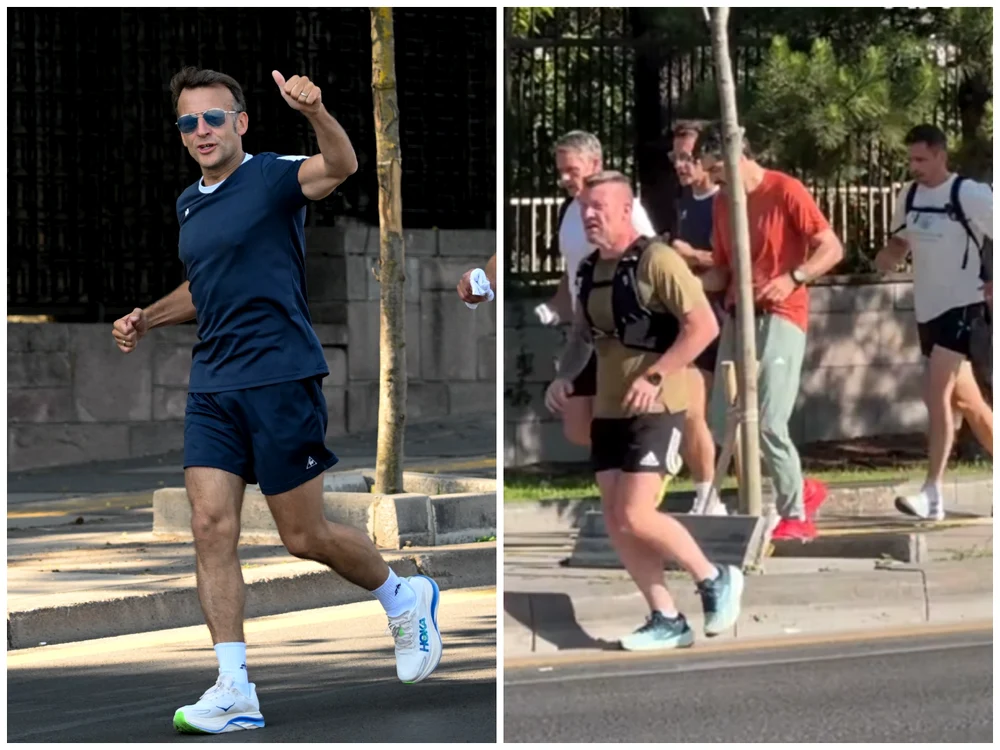 Emmanuel Macron a făcut jogging pe străzile Ankarei înainte de summitul NATO. FOTO X/captura video
