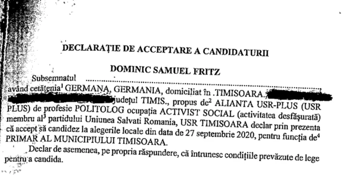 Documente dosar candidat Frit FOTO Adevărul