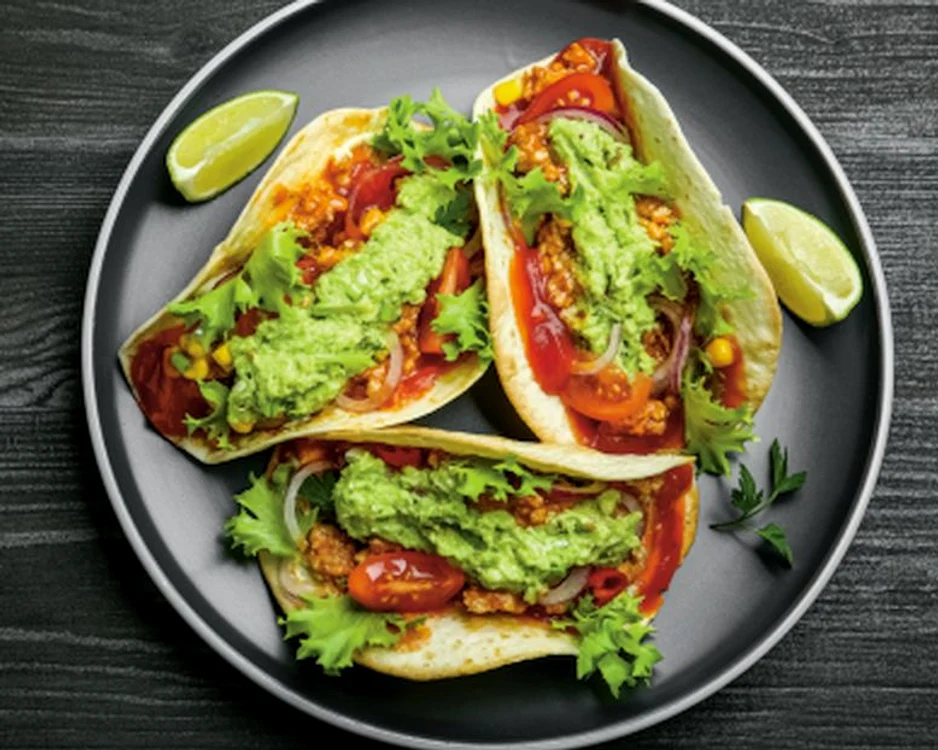 Tacos cu carne, legume și guacamole