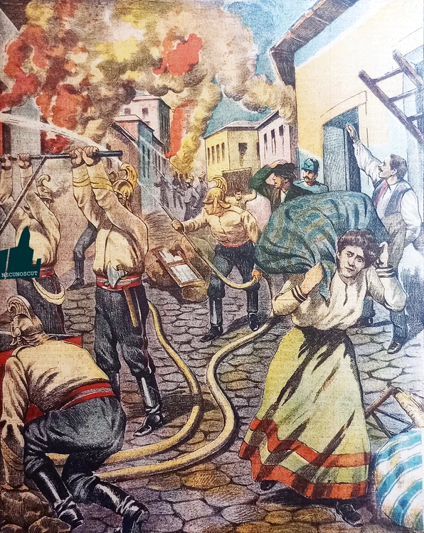 Incendiul, în revista „Veselia” din martie 1903 (AIM)