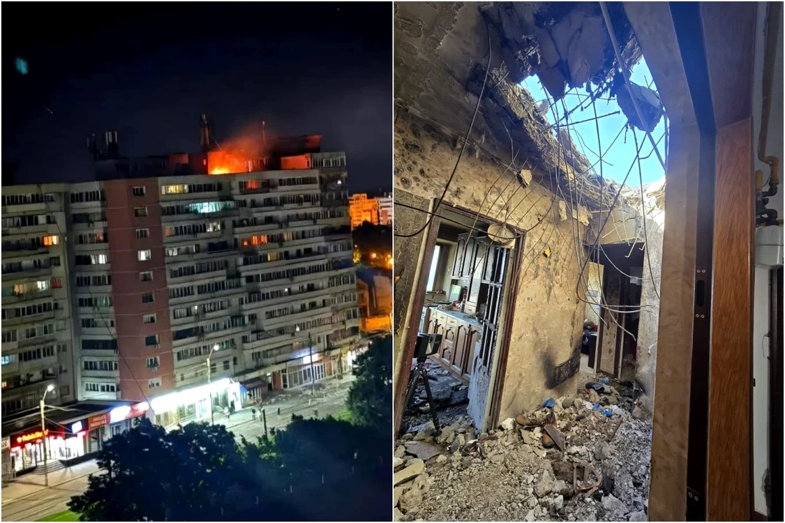 Familiile afectate de drona căzută pe blocul din Galați primesc bani. Foto: Facebook/ mediafax.ro