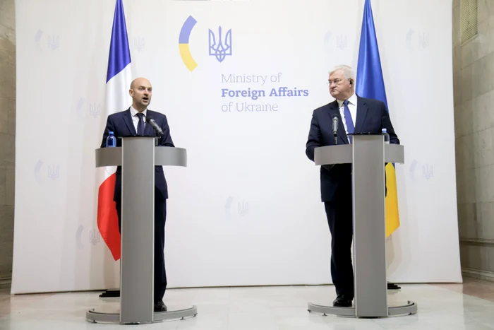 Miniștrii de externe ucrainean și francez în timpul conferinței de presă de la Kiev FOTO PROFIMEDIA