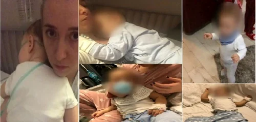 Imagini cu bebluşul internat la Vâlcea cu laringită şi transferat apoi în Capitală în moarte cerebrală de gradul 3 - şi mama lui Denisa Mutu Foto colaj