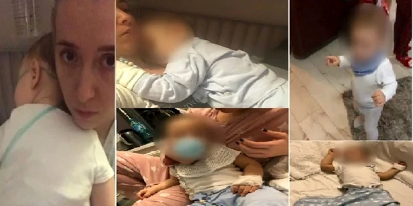 Imagini cu bebluşul internat la Vâlcea cu laringită şi transferat apoi în Capitală în moarte cerebrală de gradul 3 - şi mama lui Denisa Mutu Foto colaj