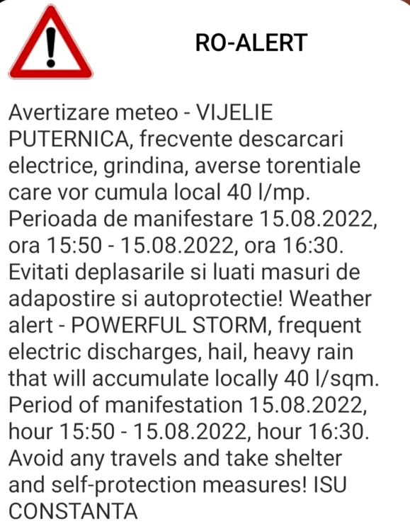 mesaj ro alert litoral