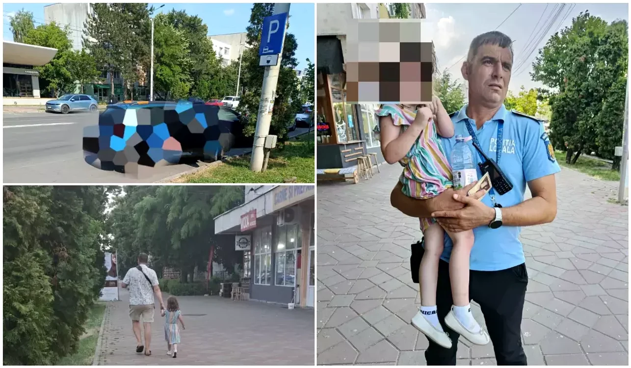 Fetița în vârstă de doar 4 ani lăsată singură în mașină. Foto: Observator News