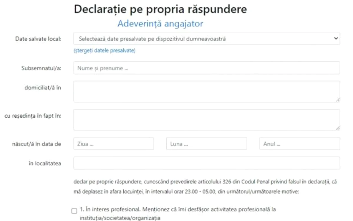 Declaraţia pe propria răspunere se poate completa online. FOTO formular.sts.ro