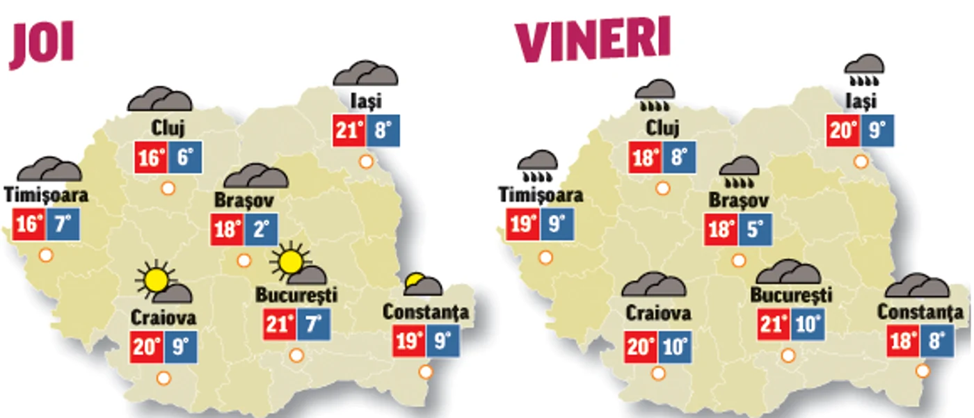 Cerul se va acoperi treptat și în următoarele două zile se vor semnala din nou precipitații în majoritatea regiunilor