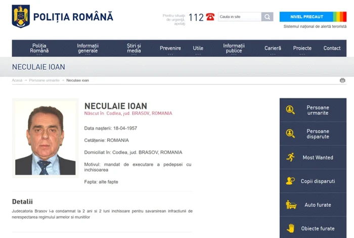 Ioan Neculaie, urmărit de Poliţia Română