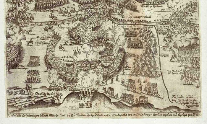 Bătălia de la Saint Gothard. Gravură din secolul al XVII-lea
