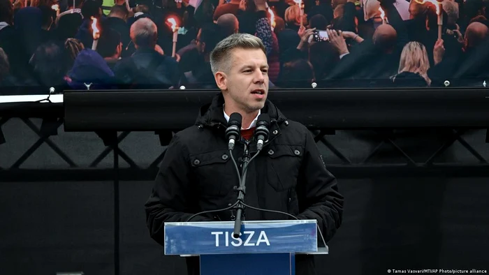 Liderul opoziției din Ungaria, Peter Magyar, vorbește la un miting al partidului său Tisza