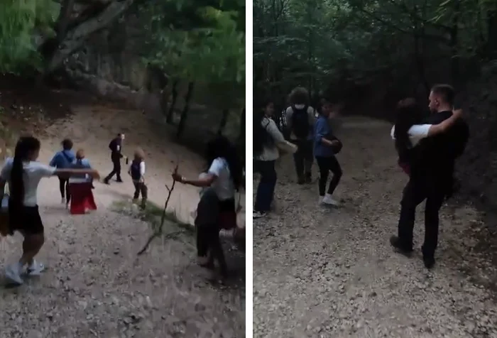 Una dintre turiste a fost accidentată în timpul coborârii FOTO Captură video