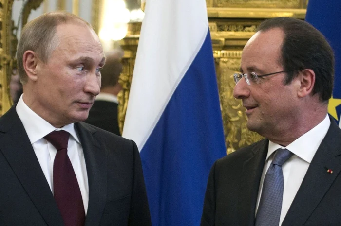 Relaţia dintre preşedintele rus Vladimir Putin (stânga) şi omologul său francez, Francois Hollande, îi nemulţumeşte pe americani şi pe câţiva parteneri din UE. FOTO Reuters