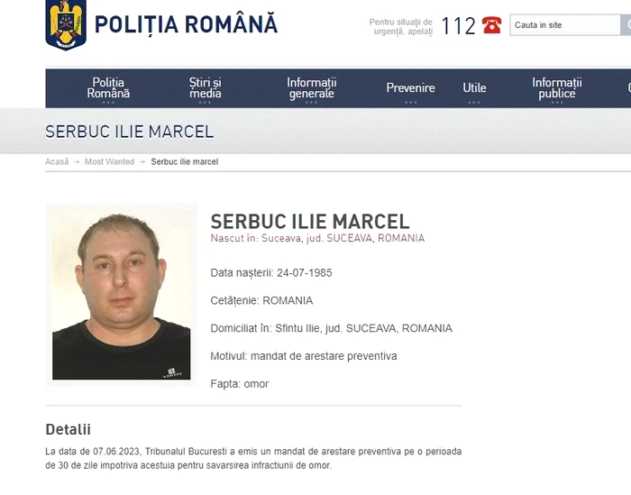 Ilie Marcel Șerbuc, un infractor periculos FOTO Poliția Română