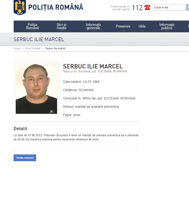serbuc suspect crima FOTO Politia Romana jpg