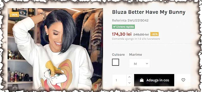 Adelina Pestriţu își vinde hanoracul pe byeda.ro