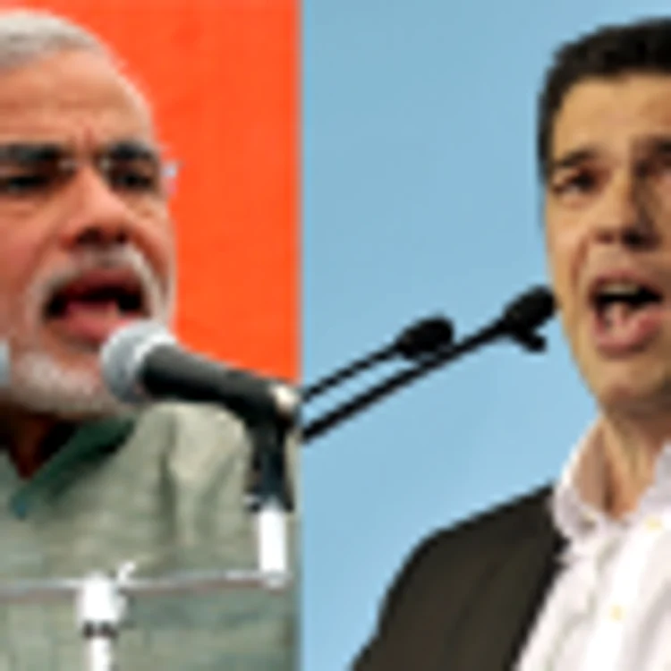 Premierul indian Narendra Modi (stânga) şi premierul grec Alexis Tsipras
