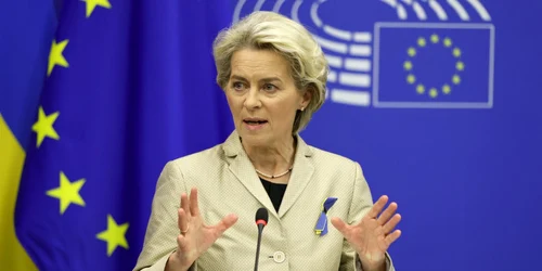 Ursula von der Leyen sustinand un discurs la incheierea Conferintei privind Viitorul Europei FOTO EPA-EFE