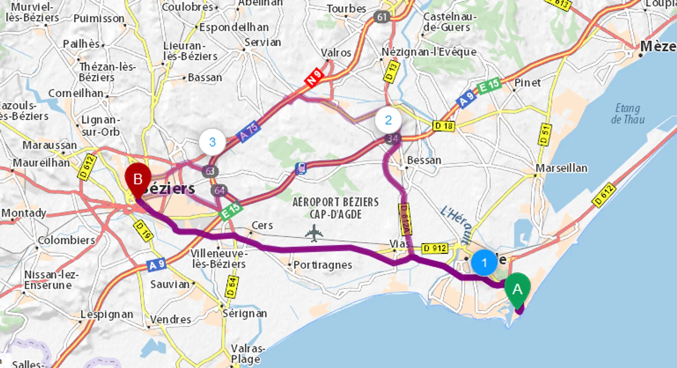 Cum ajungi cu mașina de la Béziers la Cap d'Agde
